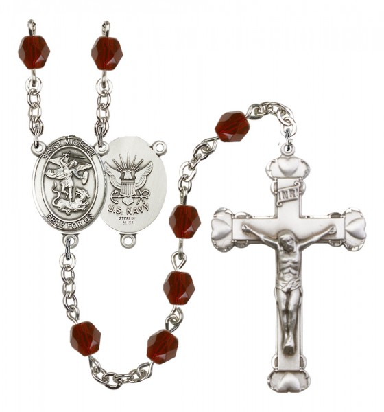 Women's St. Michael Navy Birthstone Rosary - Garnet
