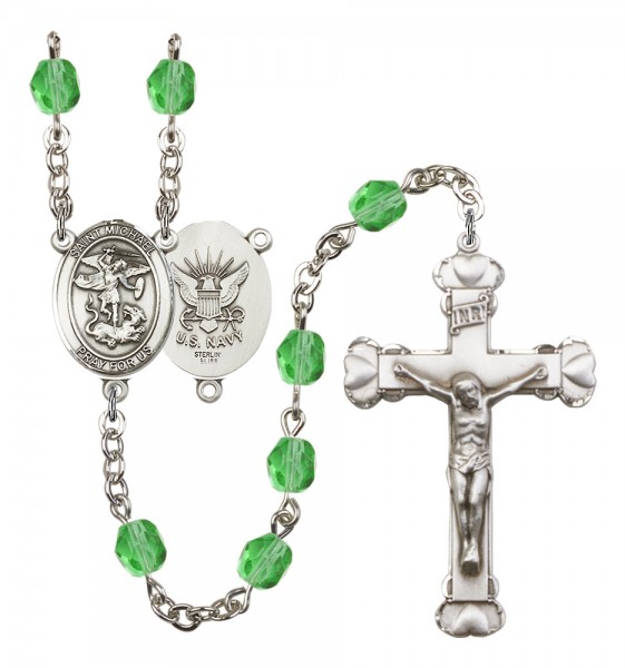 Women's St. Michael Navy Birthstone Rosary - Peridot