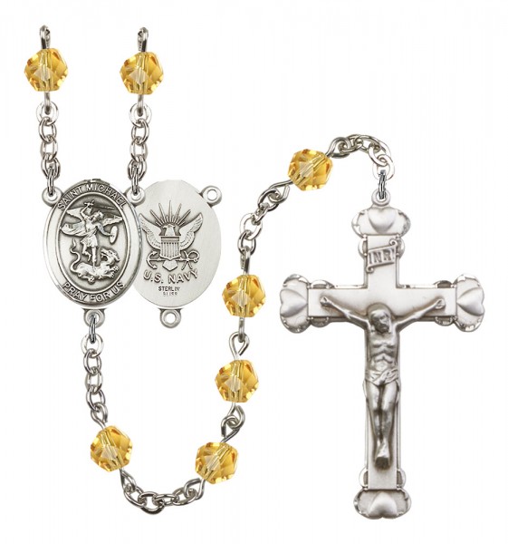 Women's St. Michael Navy Birthstone Rosary - Topaz