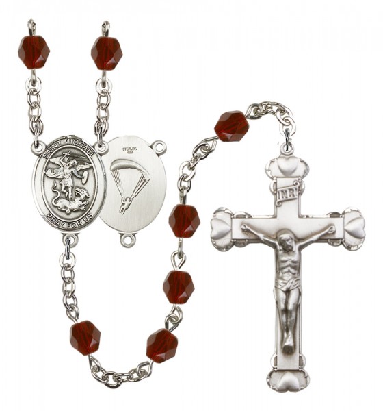 Women's St. Michael Paratrooper Birthstone Rosary - Garnet