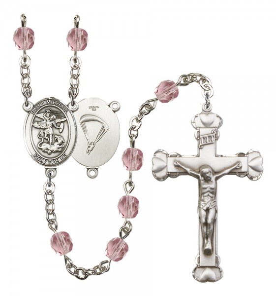 Women's St. Michael Paratrooper Birthstone Rosary - Light Amethyst