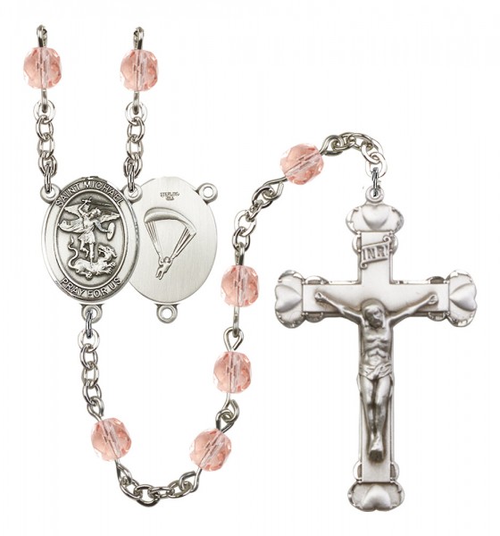 Women's St. Michael Paratrooper Birthstone Rosary - Pink