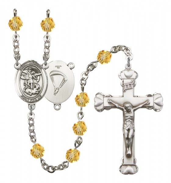 Women's St. Michael Paratrooper Birthstone Rosary - Topaz