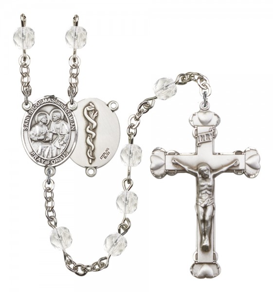 Women's Sts. Cosmas &amp; Damian Doctors Birthstone Rosary - Crystal