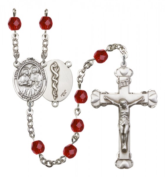 Women's Sts. Cosmas &amp; Damian Doctors Birthstone Rosary - Ruby Red