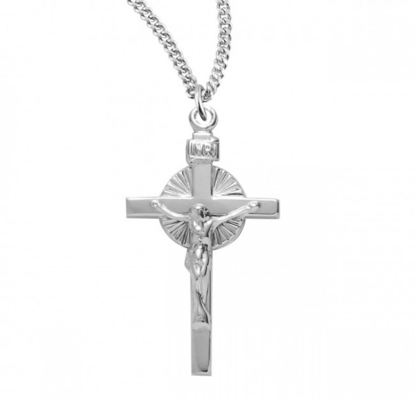 Women's Sunburst High Polish Crucifix Necklace - Sterling Silver