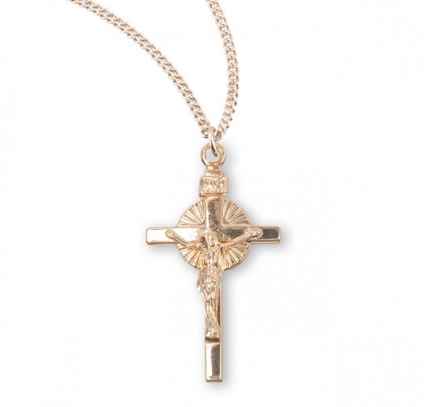 Women's Sunburst High Polish Crucifix Necklace - Gold Plated