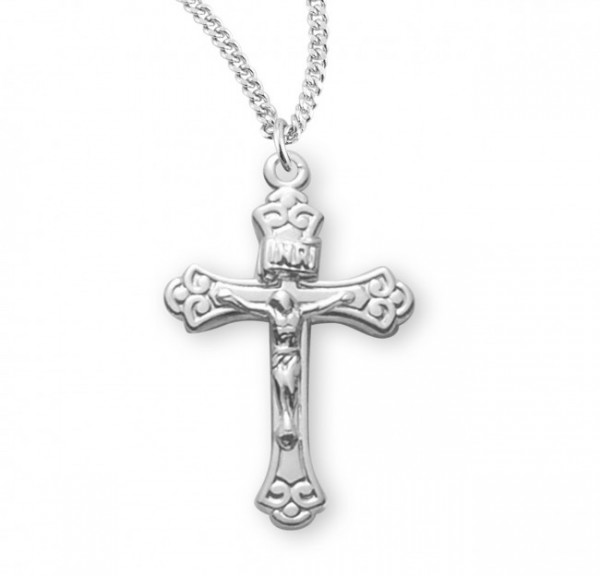 Women's Tapered Fleur de Lis Crucifix Necklace - Sterling Silver