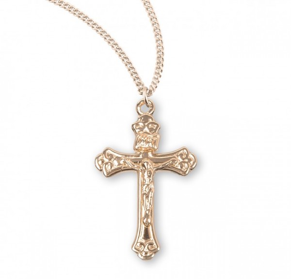 Women's Tapered Fleur de Lis Crucifix Necklace - Gold Plated