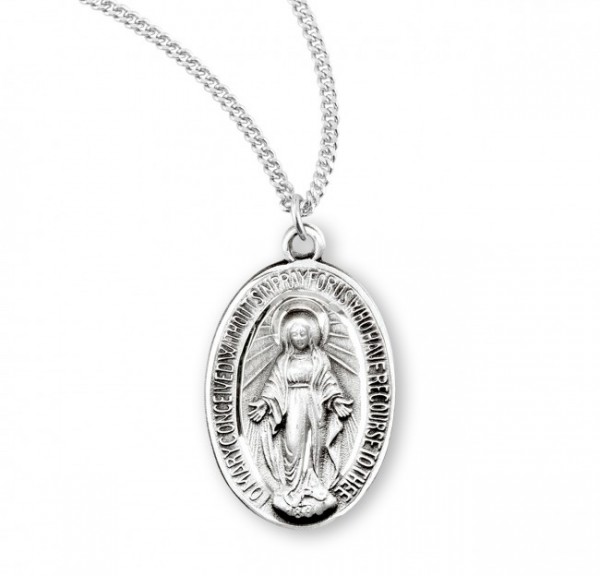 Women's Wide Oval Miraculous Medal - Sterling Silver
