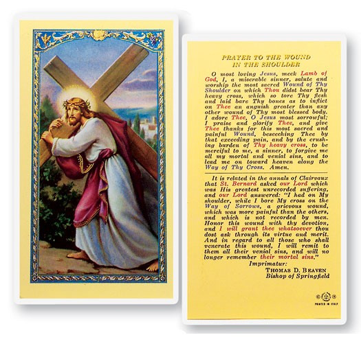 Wound In The Shoulder Laminated Prayer Card - 1 Prayer Card .99 each