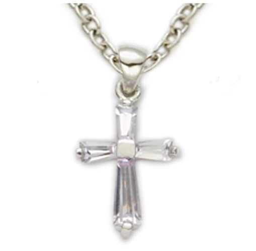 Youth Birthstone Baguette Cross Necklace - Alexandrite