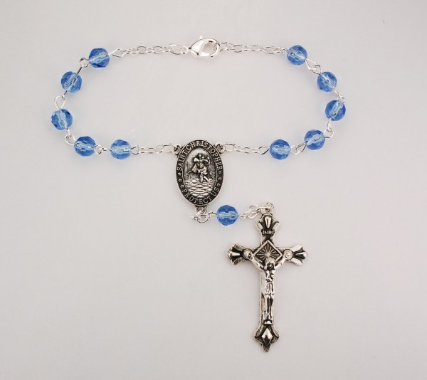 Zircon Auto Rosary - December Birthstone - Light Blue