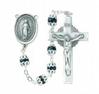 6mm Double Capped Black Glass Bead Rosary in Sterling Silver