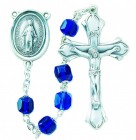 6mm Tin Cut Cobalt Blue Cube Crystal Bead Rosary in Sterling Silver