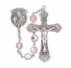 6mm Tin Cut Pink Crystal Bead Rosary in Sterling Silver
