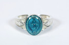Large Blue Miraculous Medal Ring 