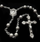 All Sterling Silver Glitter 5mm Rosary with Immaculate Heart Centerpiece