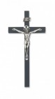 Black Wood Crucifix with Silver Corpus - 8“H