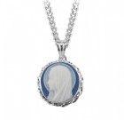 Blessed Virgin Cameo Necklace Blue and White
