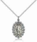 Blue Crystal Stone Border Miraculous Medal Necklace