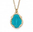 Blue and Gold Sterling Silver Miraculous Medal Necklace