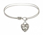 Cable Bangle Bracelet with a Confirmation Dove Heart Charm