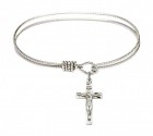 Cable Bangle Bracelet with a Crucifix Charm