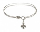 Cable Bangle Bracelet with a Fleur de Lis Charm