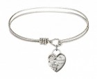 Cable Bangle Bracelet with a Guardian Angel Heart Charm