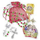 Christmas Rosary w/Holy Family Ornament in Organza Bag