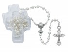 Cross Keepsake Rosary Box and White First Communion Rosary