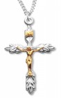 Two Tone Laurel Leaf Style Crucifix Medal