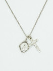 Dainty Sterling Silver Miraculous Medal and Crucifix Double Pendant Set
