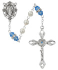 December Birthstone Rosary Light Blue Pearl Glass