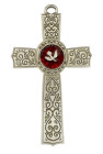 Dove Center Pewter and Red Enamel Confirmation Cross 6 Inches