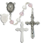 First Communion Pink and White Pearl Heart Rosary with Chalice Centerpiece