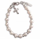 Freshwater Pearl, Beads and Cross Baptism Bracelet