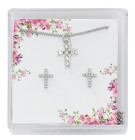 Girls Crystal Cross Earrings Pendant Set