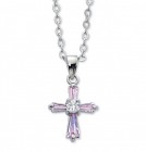 Girls Pink Cubic Zirconia Cross Necklace