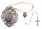 Guardian Angel Faux Pearl Rosary with Ornate Box