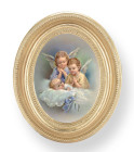 Guardian Angels with Baby Small 4.5 Inch Oval Framed Print