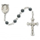 Hematite First Communion Sacred Heart Rosary - Sterling Silver