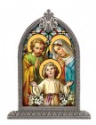 Holy Family Glass Art in Arched Frame