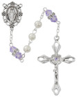 June Birthstone Rosary Amethyst Pearl Glass