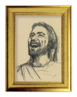 Laughing Jesus Sketch by Segura 5x7 Print in Gold-Leaf Frame