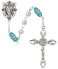 March Birthstone Rosary Aquamarine Pearl Glass