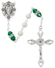 May Birthstone Rosary Emerald Green Pearl Glass