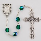 May Emerald Green Aurora Glass Bead Rosary