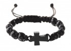 Men's Adjustable Black Wood Bead and Cross Corded Bracelet